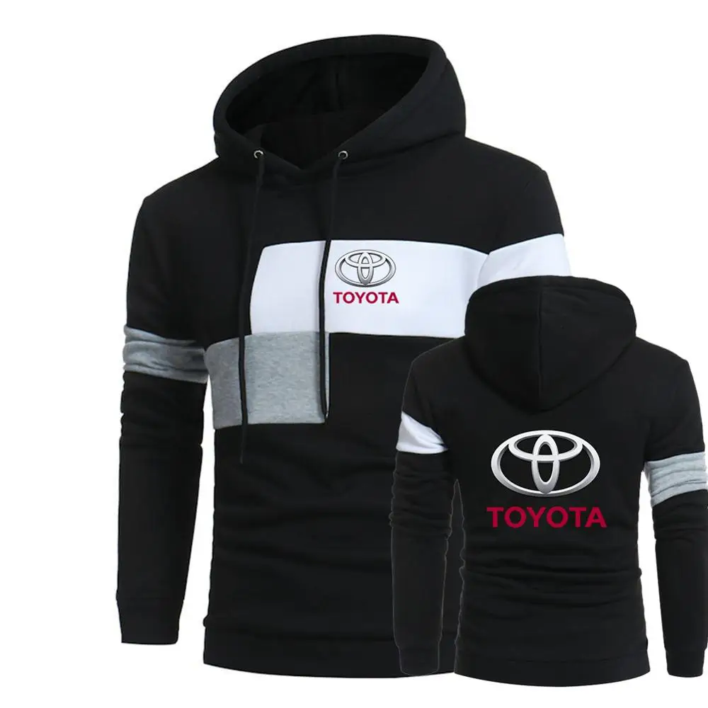 

Unisex 3 Color Splice Hoodies Print Spring Toyota Car Logo ize Male Harajuku Sweatshirts Man's Cotton Street Fashion Coat To