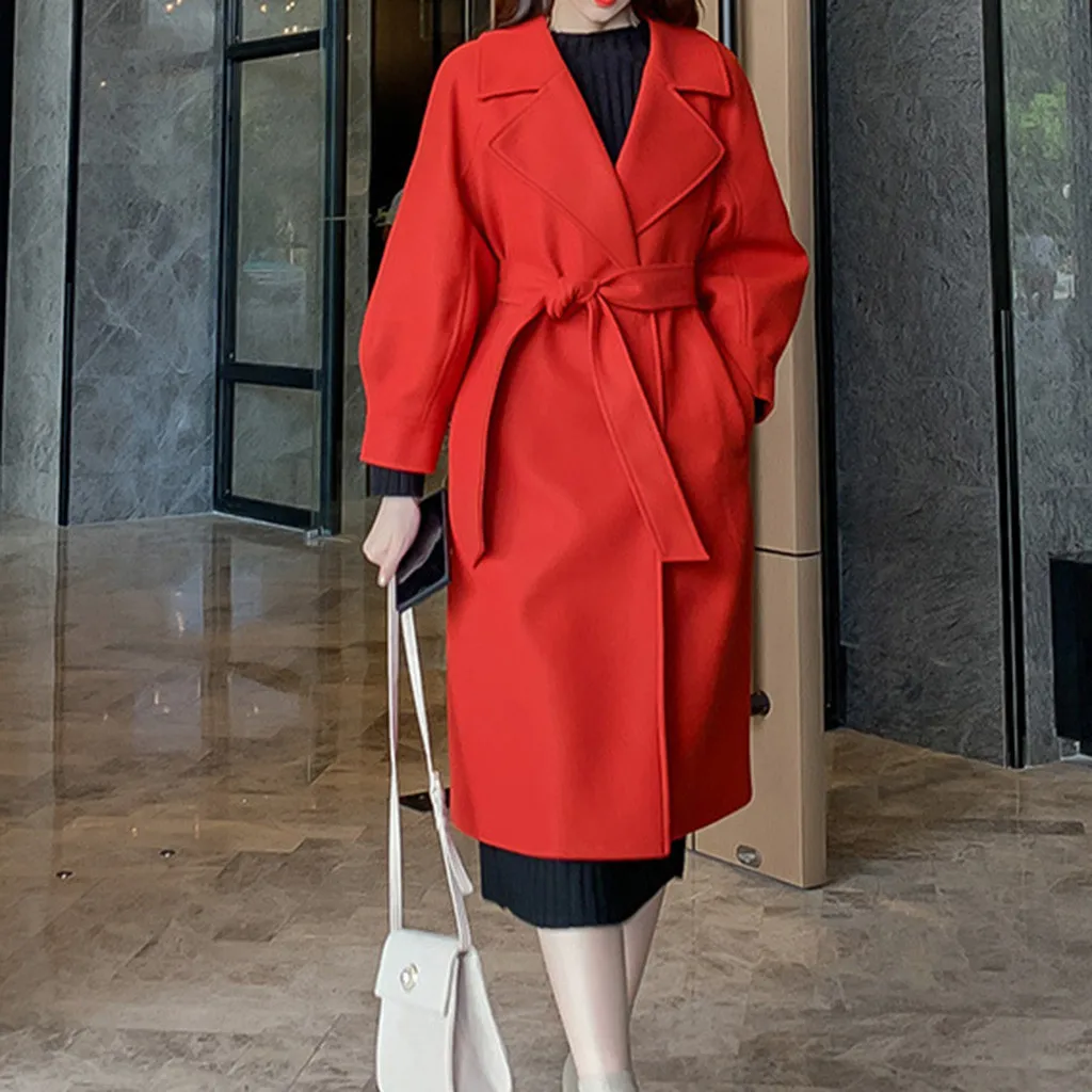Новая мода 2019 Женское зимнее шерстяное пальто с лацканами удлиненный верхний