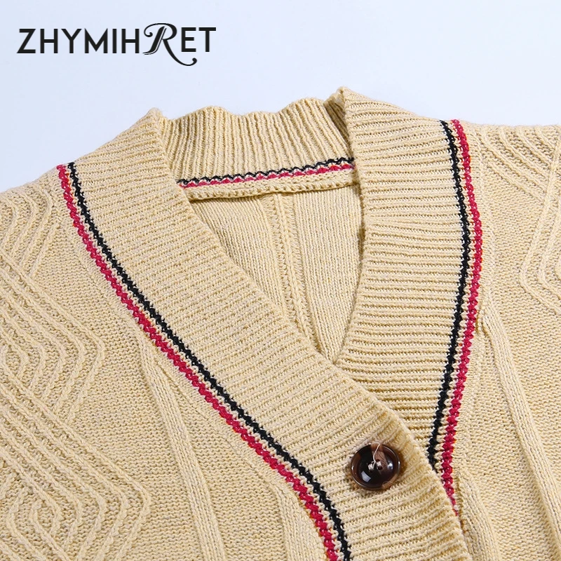 ZHYMIHRET 2019 осень зима V образным вырезом кардиган Для женщин полосатые Однобортный