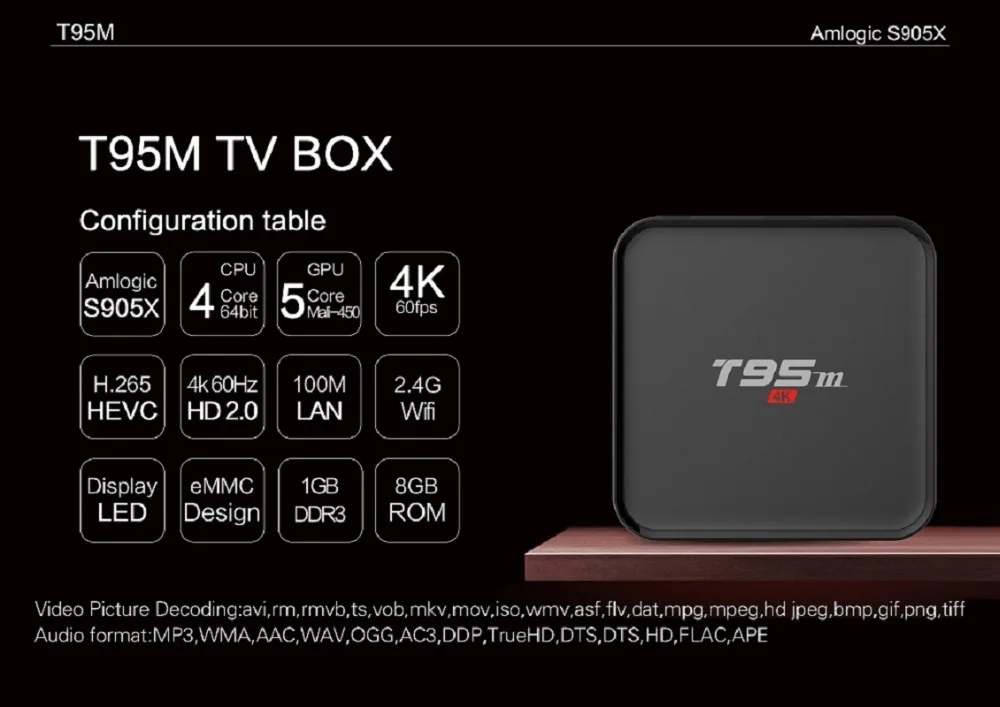T95M Android 7 1 tv Box ГБ DDR4 ram 8 EMMC rom WiFi 2 4G Smart 4K медиаплеер | Электроника
