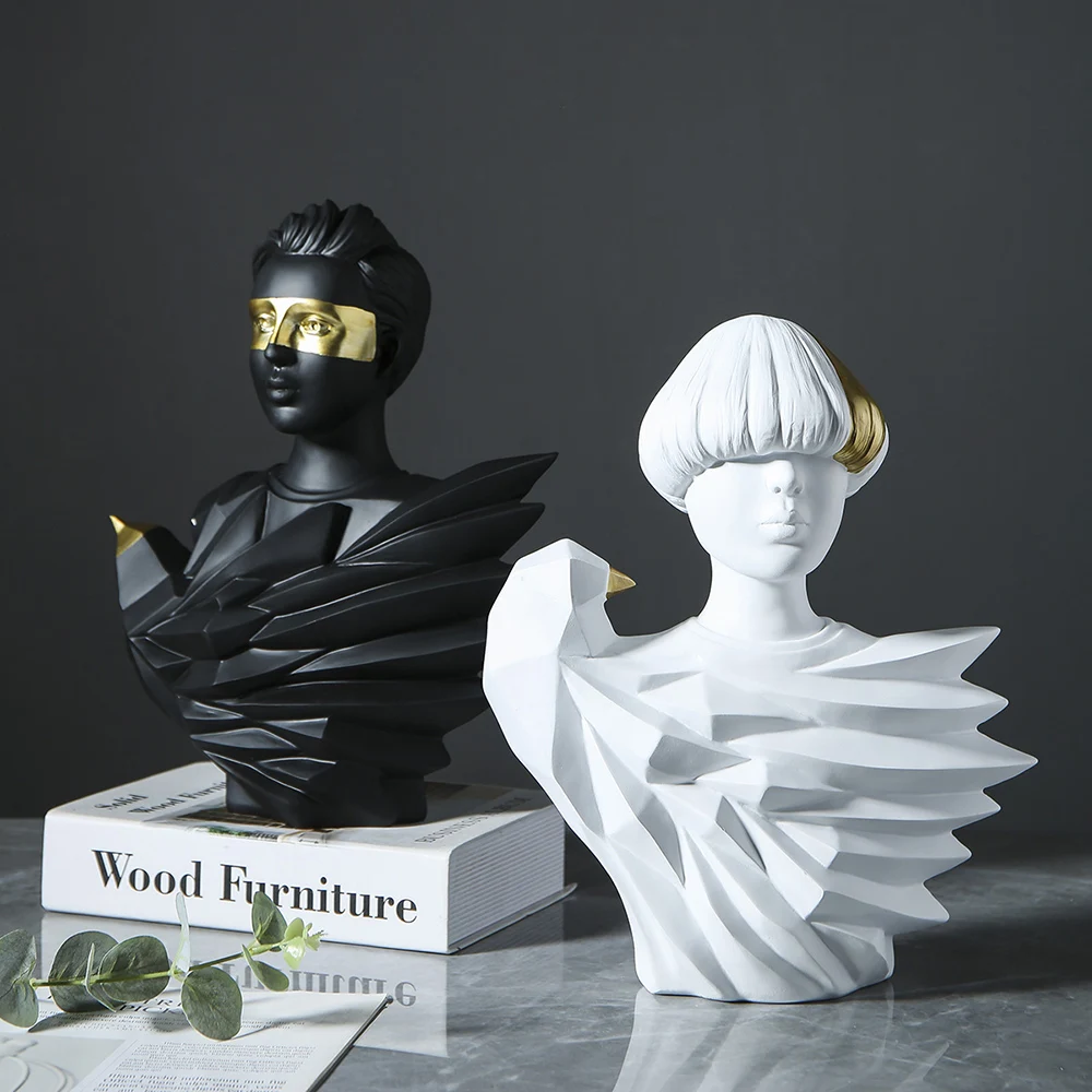 

Творческий персонаж скульптура Смола абстрактная статуя Современное украшение дома Гостиная Офис настольный декор черный белый подарок