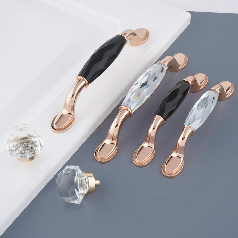 

Rose Gold Furniture Cabinet Handles Zinc Alloy K9 Crystal Handles Kitchen Cupboard Pulls Drawer Knobs Hardware Handle 96/128mm