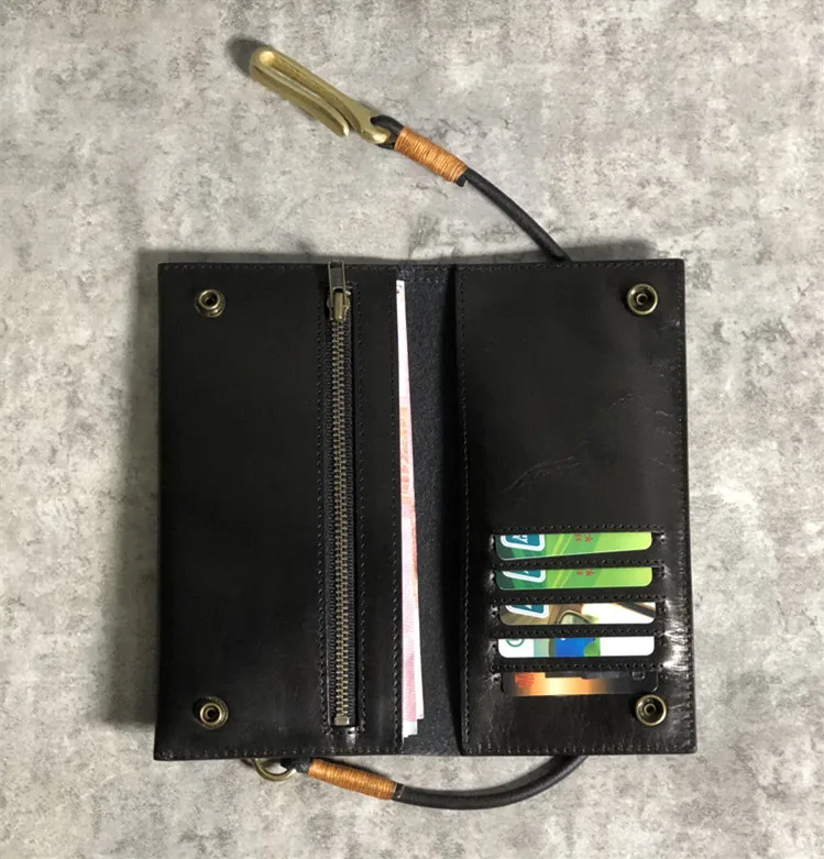Винтажный кожаный мужской длинный кошелек ручной работы бумажник с держателем