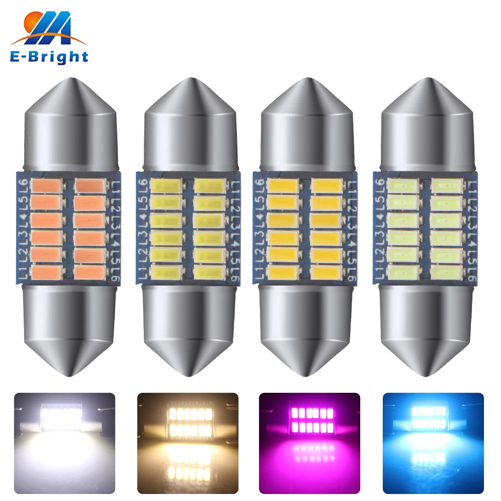 

100pcs 28mm 1.1inch AC DC 12V Festoon C5W C10W LED Car Mirror Reading Door Courtesy Step License Plate Light Warm White Ice Blue