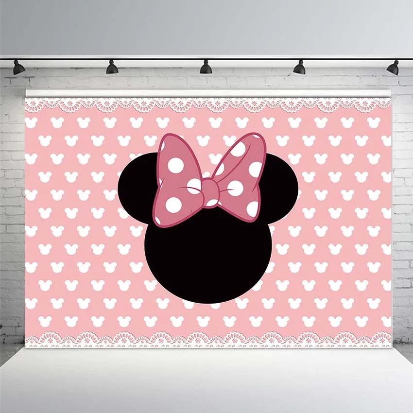 

Minnie Mouse Happy Birthday Party Poster Photo Background Gender Reveal Girl Boy Baby Shower Photography Backdrop Photophone