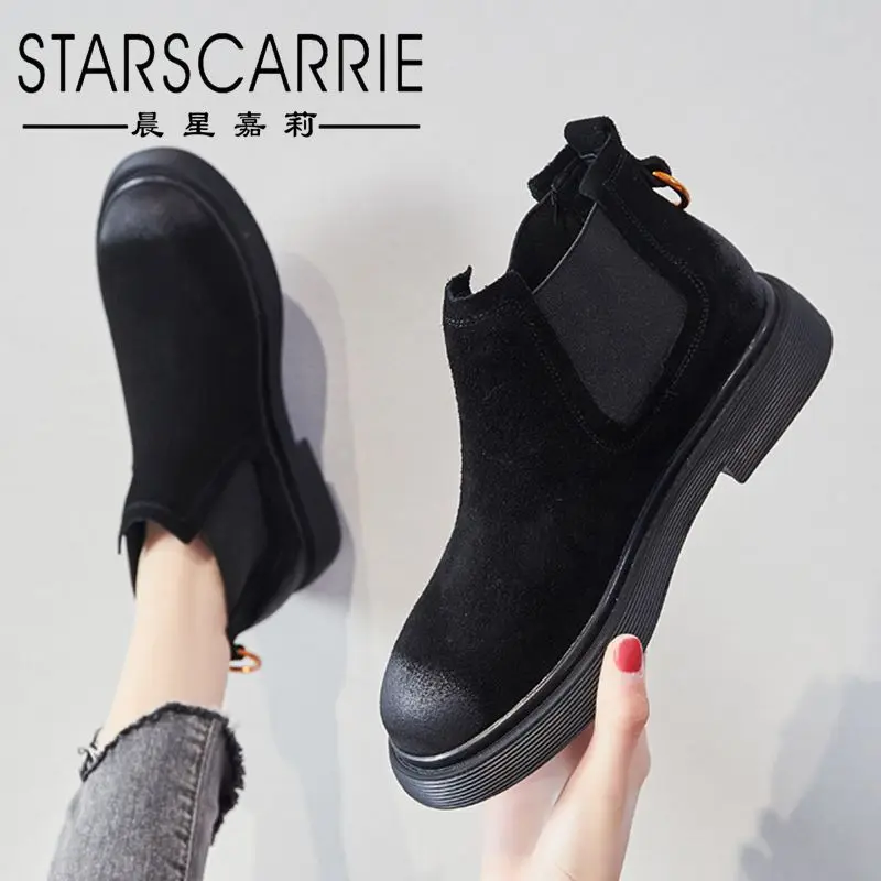 

Riding boots 2021 new autumn and winter leather women's boots thick heel short boots British style flat bottom women's boots