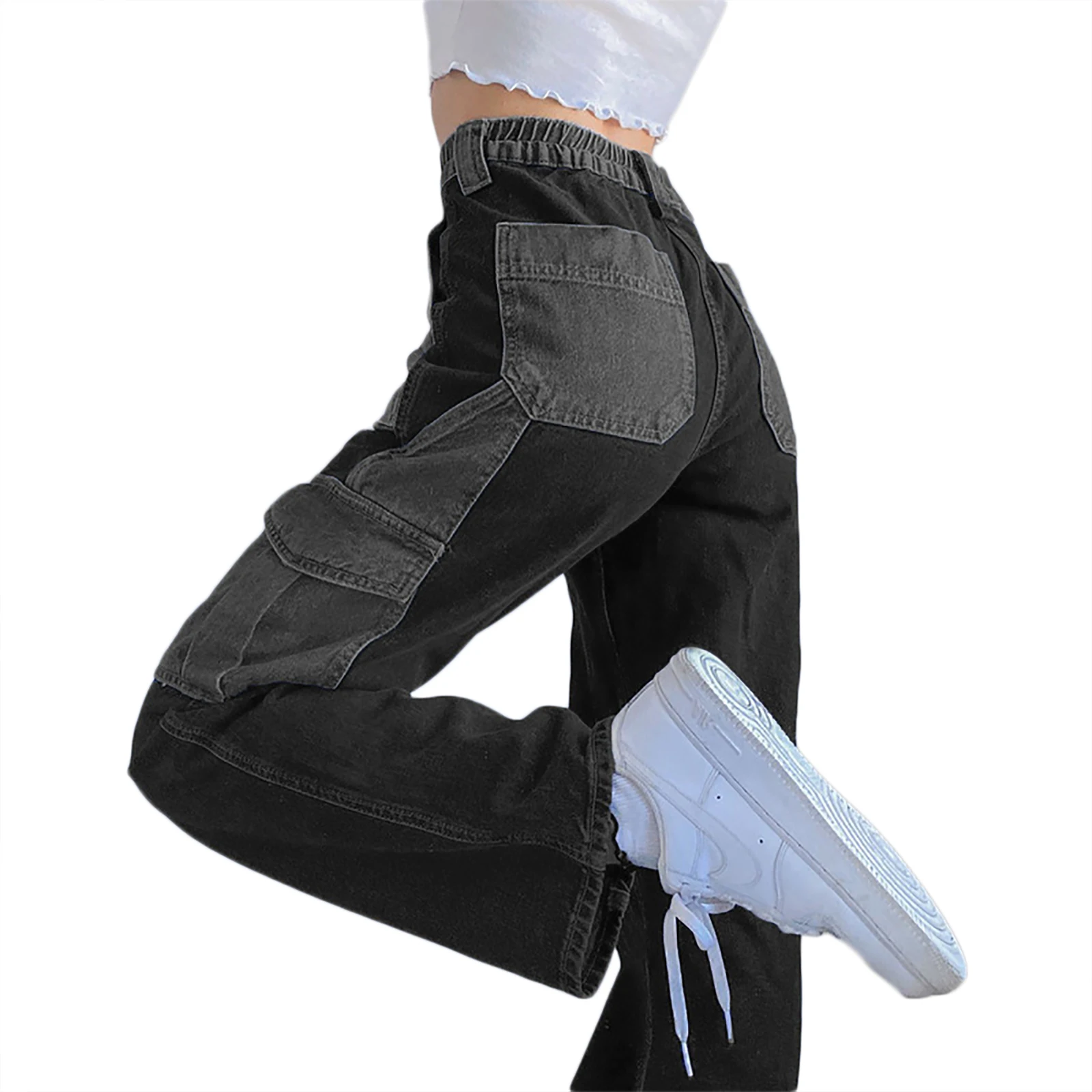 

Fashion Patchwork Skinny Straight Long Jeans Women 2021 New High Waist Pocket Sexy Block High Street Long Grey Denim Pants