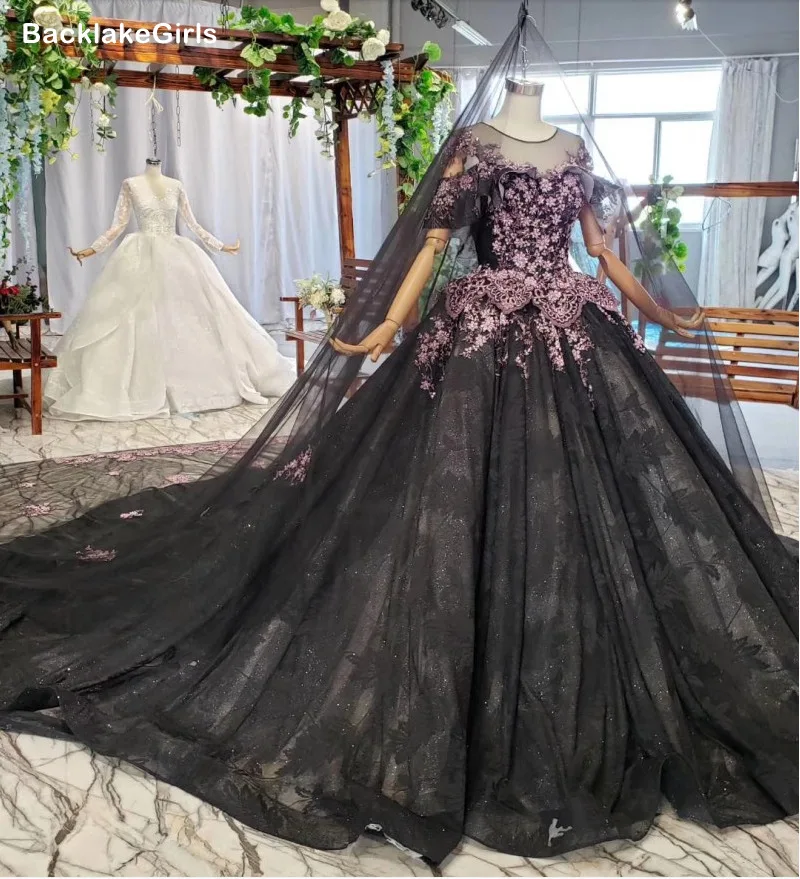 Розовое Кружевное черное свадебное платье элегантное винтажное с круглым