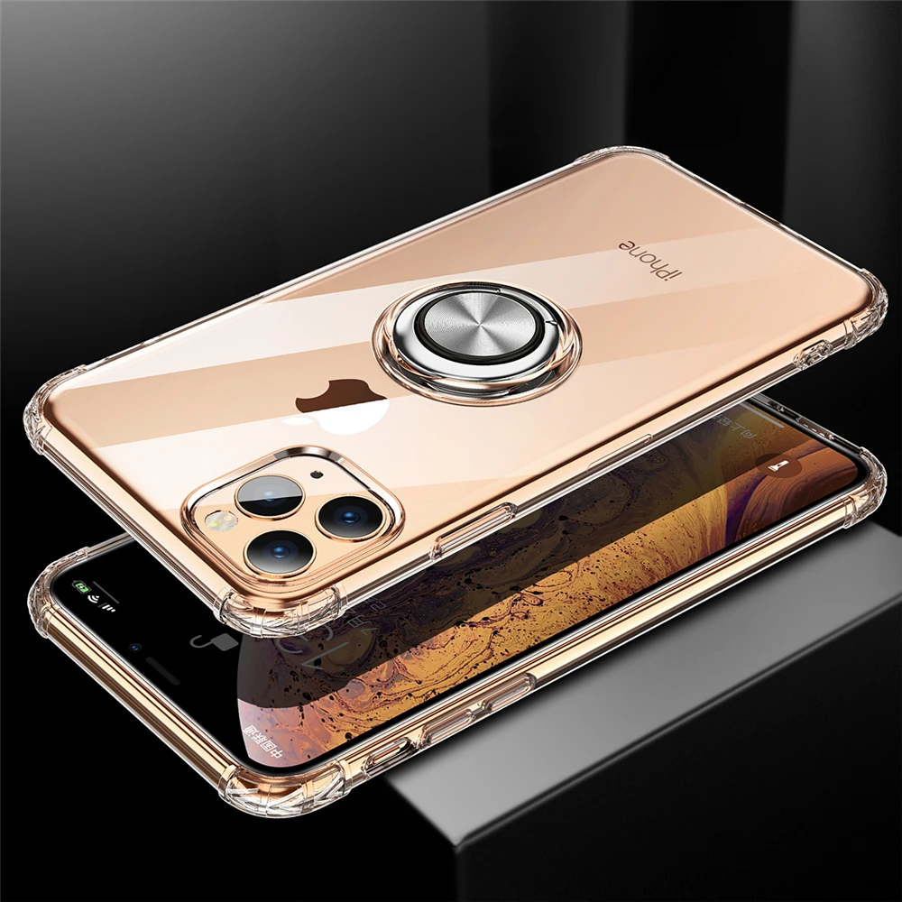 Ультратонкий прозрачный ТПУ автомобильный Магнитный чехол подставка с кольцом