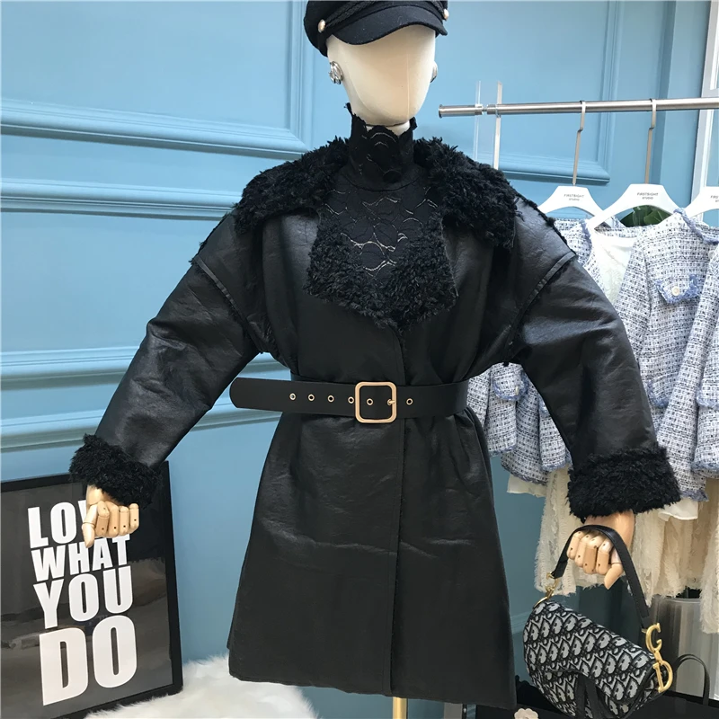Getвесеннее женское кожаное пальто из овечьей шерсти утолщенные Куртки