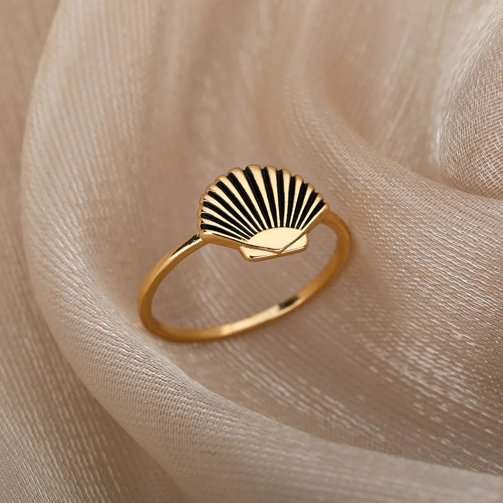 

Vintage Couple Shell Rings For Women Girls Gold Sliver Color Stainless Steel Ring Bohomian Joint Finger Rings Ocean Jewelry Gift