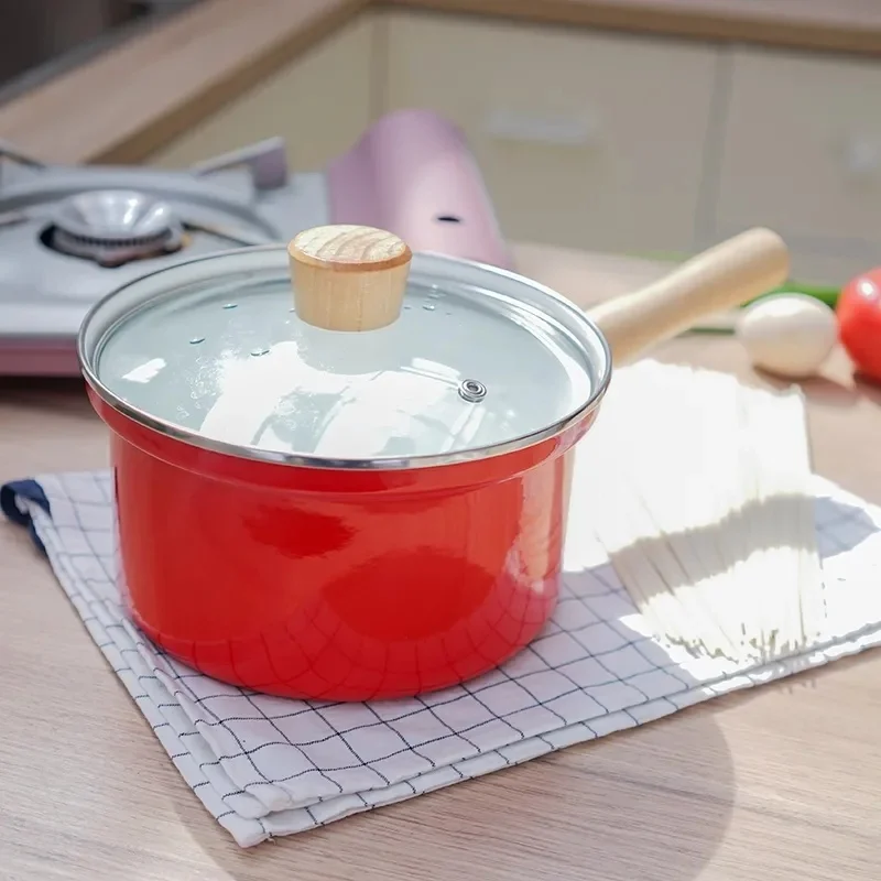 

Enamel Pot Anti-overflow Pot 18cm Enamel Thickened Single-handle Milk Pot 1.8L2.8L Soup Pot Instant Noodle Pot Casserole