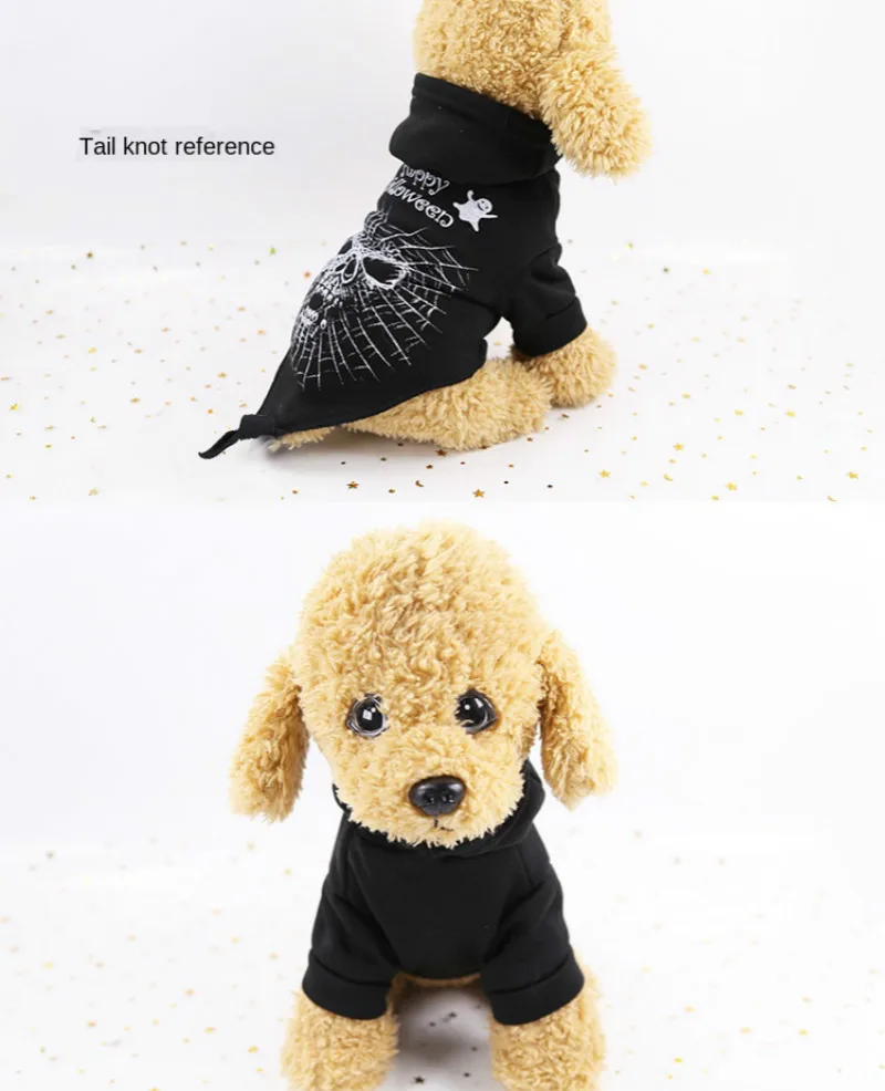 

Pet Dog Clothes Sweater Autumn Winter Two-footed Halloween Funny Black Skull Horror Decoration Medium Kitten and Puppy Jacket