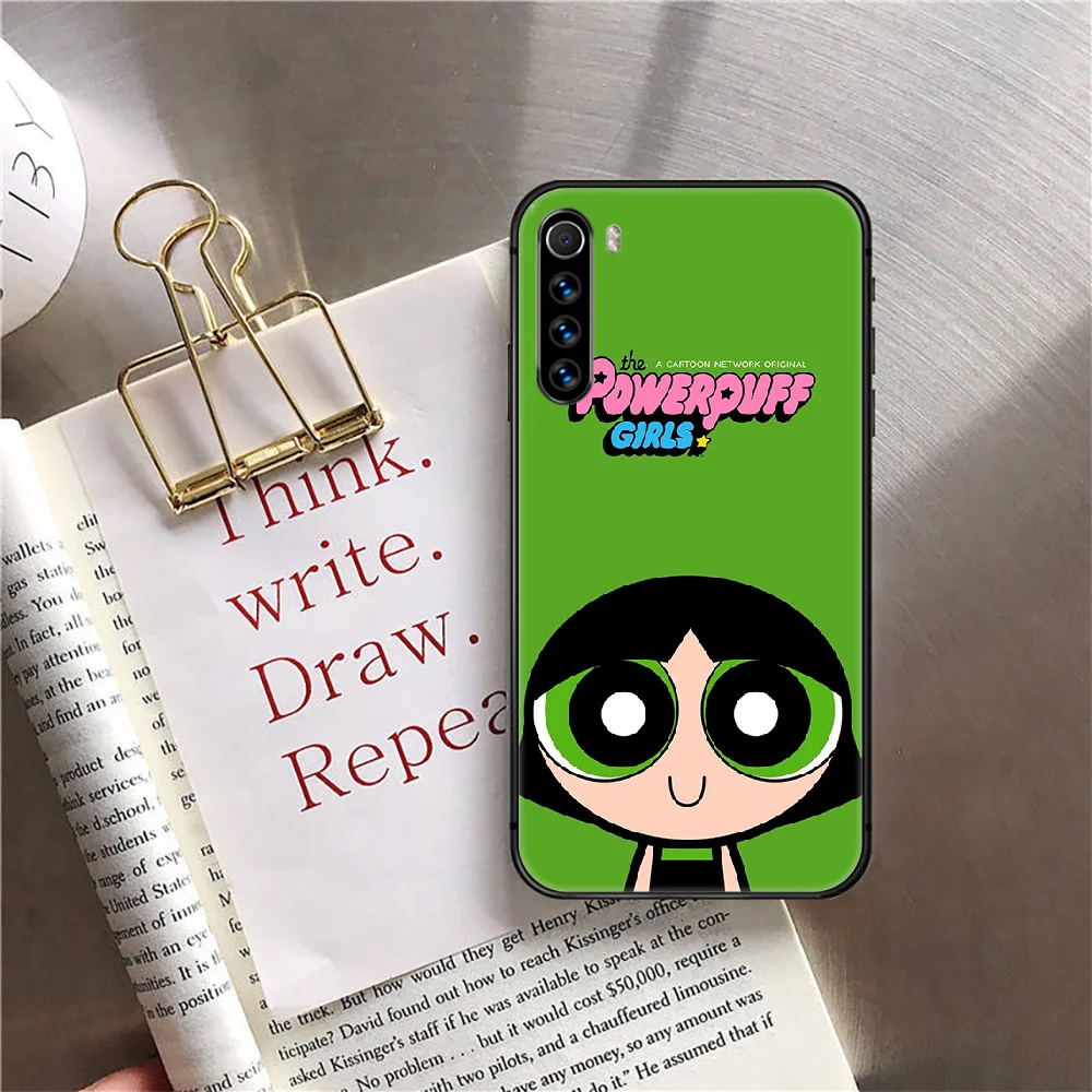

Power Cute Puff Girl Phone Case Cover For Xiaomi Redmi Note 7 7A 8 8T 9 9S 9A 10 K30 Pro Ultra Black Soft Cover Cell Silicone