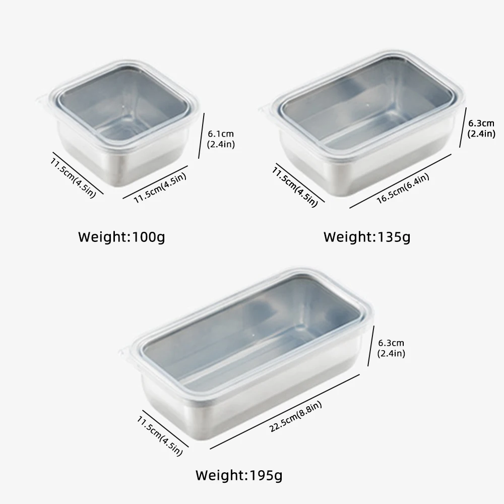 

New Kitchen Refrigerator Storage Box Seafood Fresh-Keeping Box Stainless Steel Fruit Vegetable Kitchen Lunchbox Storage Box
