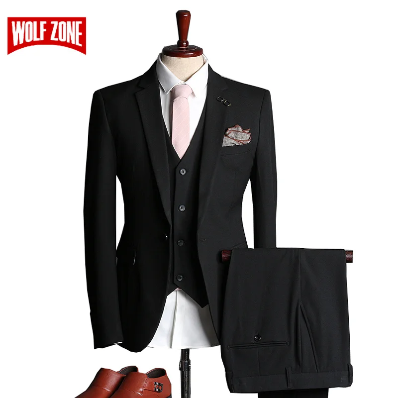 

Брендовые мужские костюмы, пиджак, официальный деловой Блейзер, мужской костюм для жениха из трех предметов, приталенная одежда для вечерин...