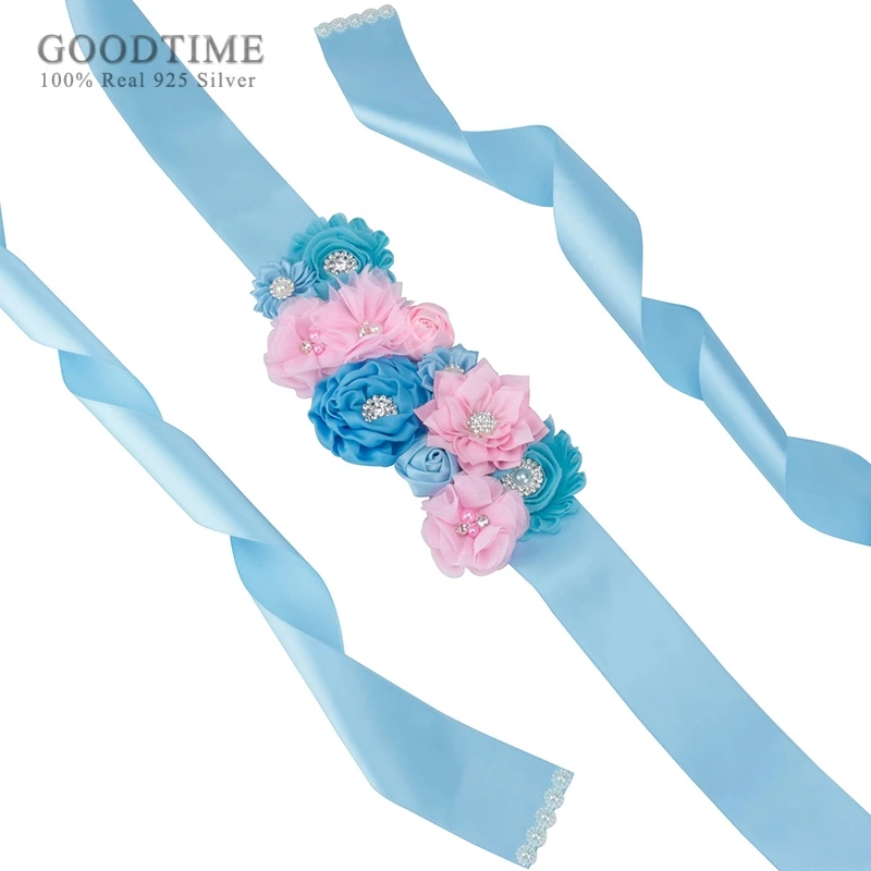 Fashion Bridal Belt Pearl Fabric Flower Wedding Accessories Blue Ribbon Women Party Dress Girdle Photography Props | Свадьбы и