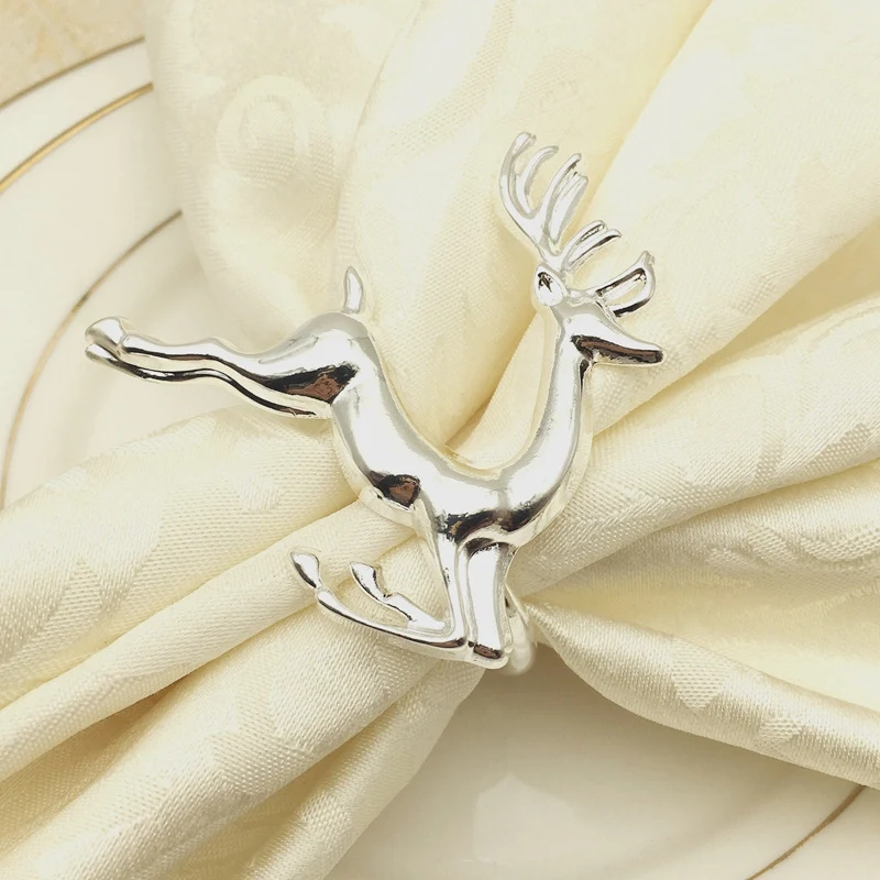 

Christmas Deer Napkin Ring 12Pcs / Circle Silver Napkin Buckle Hotel Wedding Table Decoration