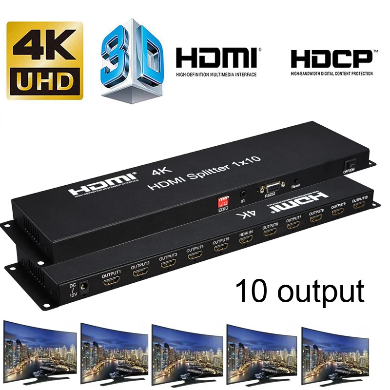 4K HDMI сплиттер 1x10 1080P 3D видео конвертер дистрибьютор 1 в 10 Out EDID для монитора