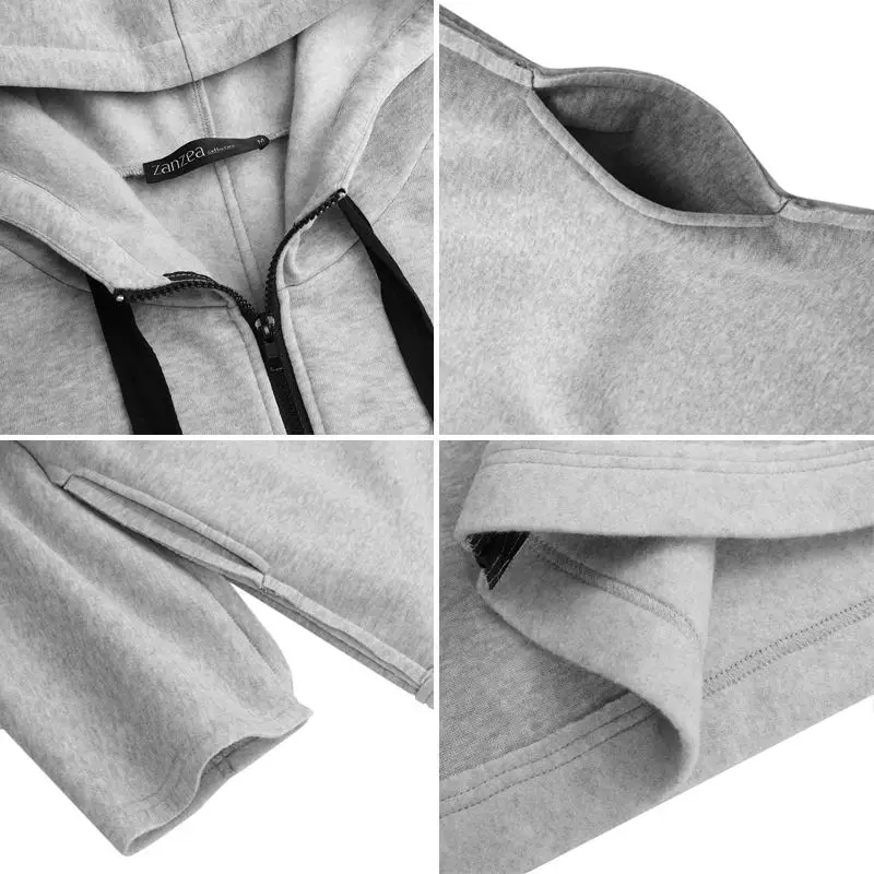 

Autumn Hoodies Sweatshirt ZANZEA Stylish Women Zipper Coats Casual Long Sleeve Solid Outwear Plus Size Hooded Jackets Streetwear