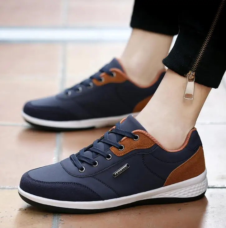 

Men PU leather sneakers Breathable casual shoes slip-on outdoor walking shoes lace-up Rubber flats