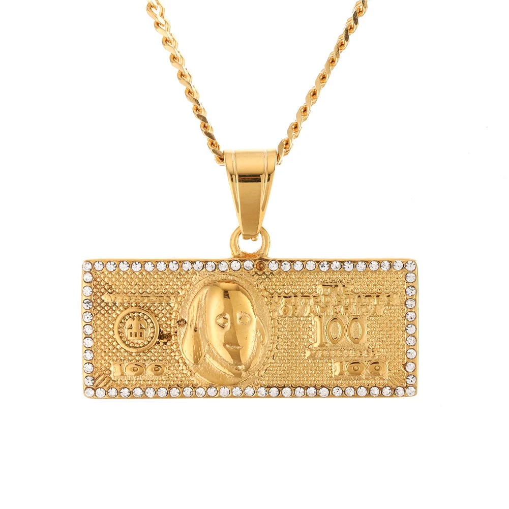 

Hip Hop 1 Million Banknote Pendant Necklace For Women Men Gold Golor Square Alphabet Charm Box Link Chain Jewelry