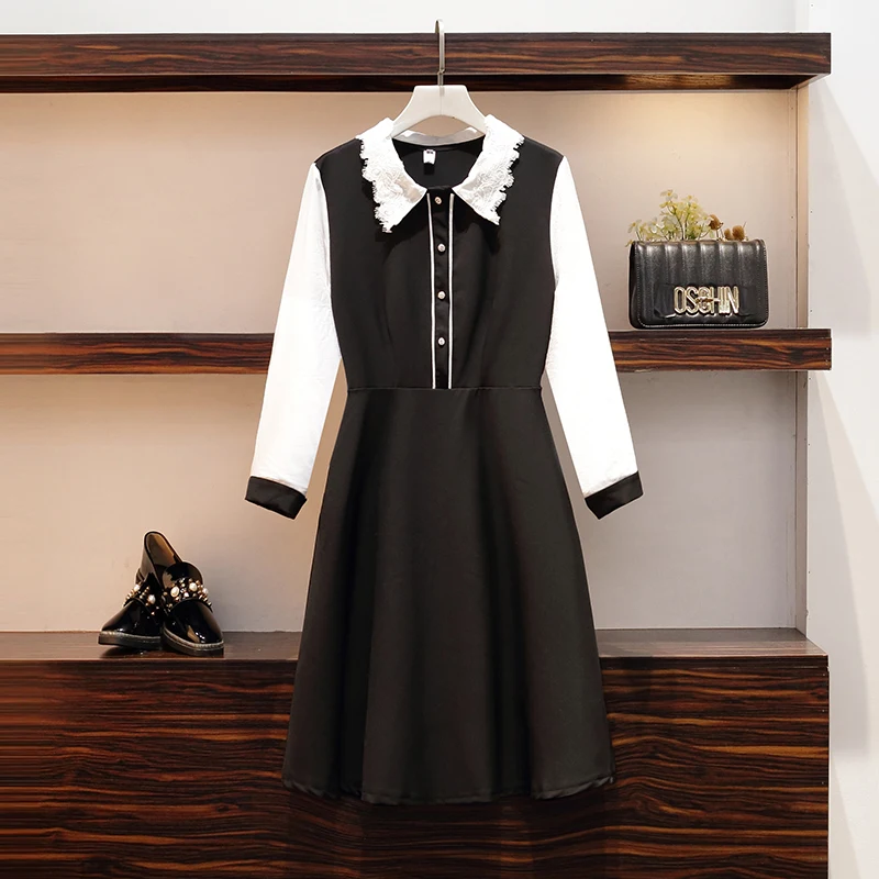 

Fat Sister's Autumn Dresses Big Size Women's Dresses Suitable For Slim Thighs Skirt Obscure Abdomen Dresses Style