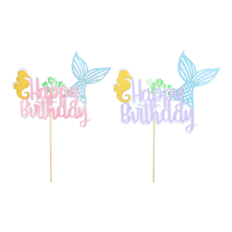 WEIGAO Little Mermaid Party Cake Toppers Happy Birthday Cake Topper Birthday Party Decorations Kids Under the Sea Party Supplies image 3