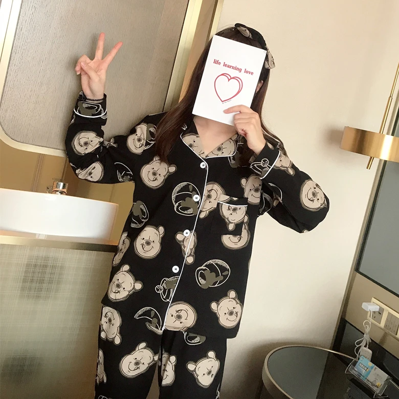 2 шт. женская пижама с длинным рукавом принтом медведя | Женская одежда