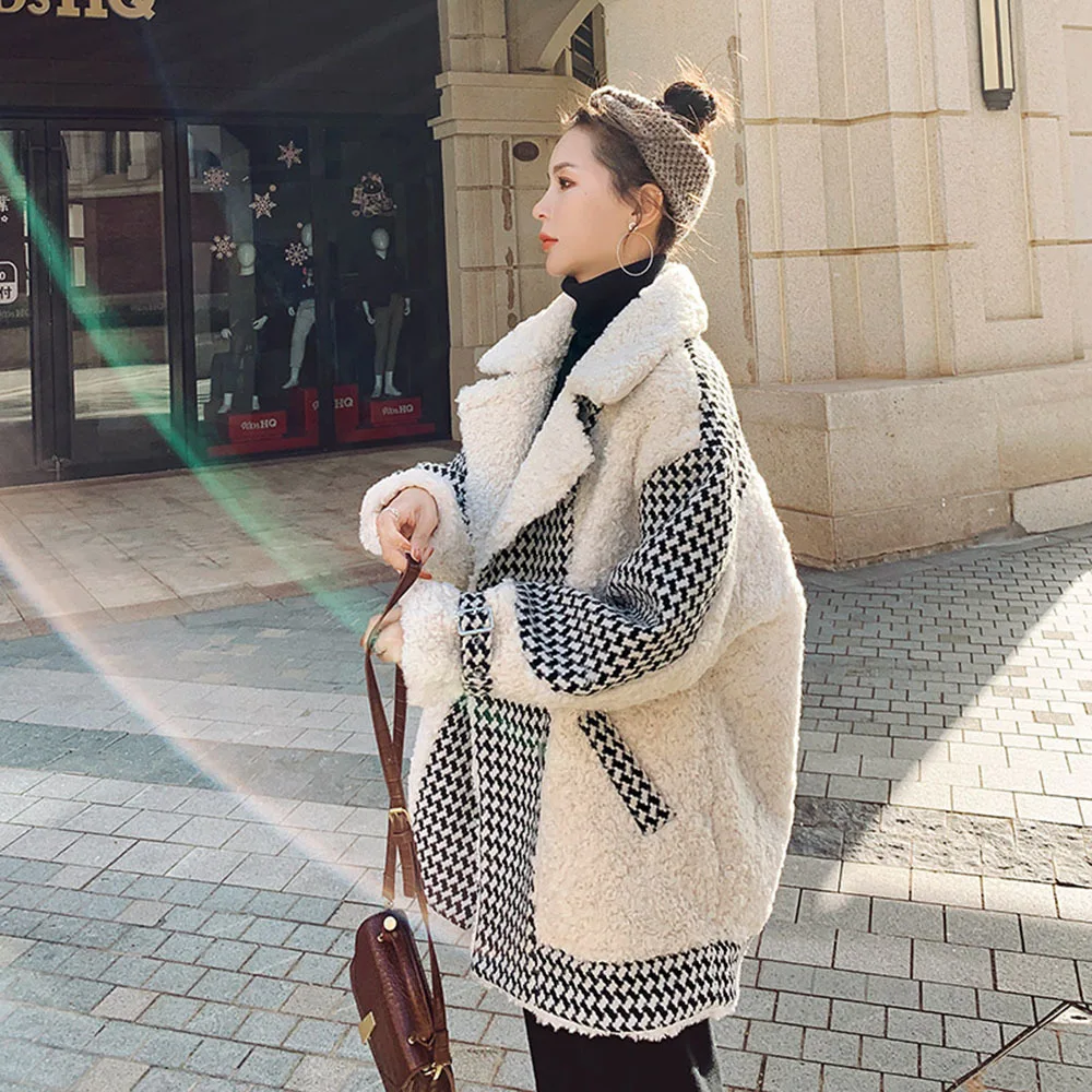 Модная уличная одежда из овечьей шерсти с рисунком гусиная лапка новинка зимы 2021