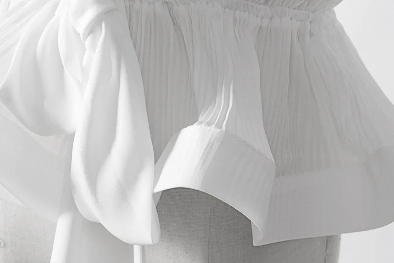 Женская шифоновая блузка с бантом и рукавами-фонариками туника высокой талией