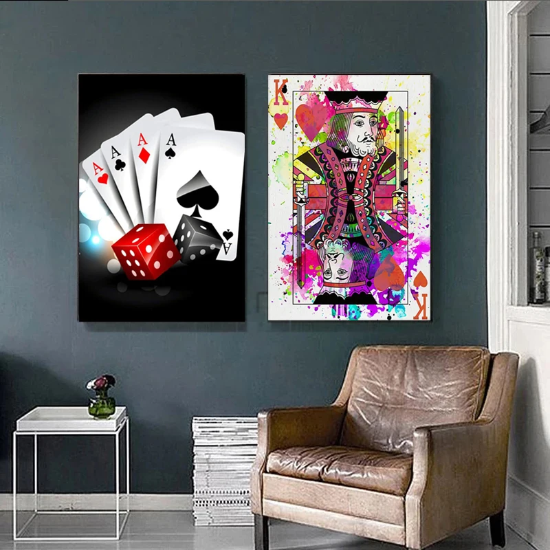 

Classic Playing Cards K and A Canvas Painting Street Graffiti Modern Poker Posters and Prints Pcture for Gaming Room Home Decor