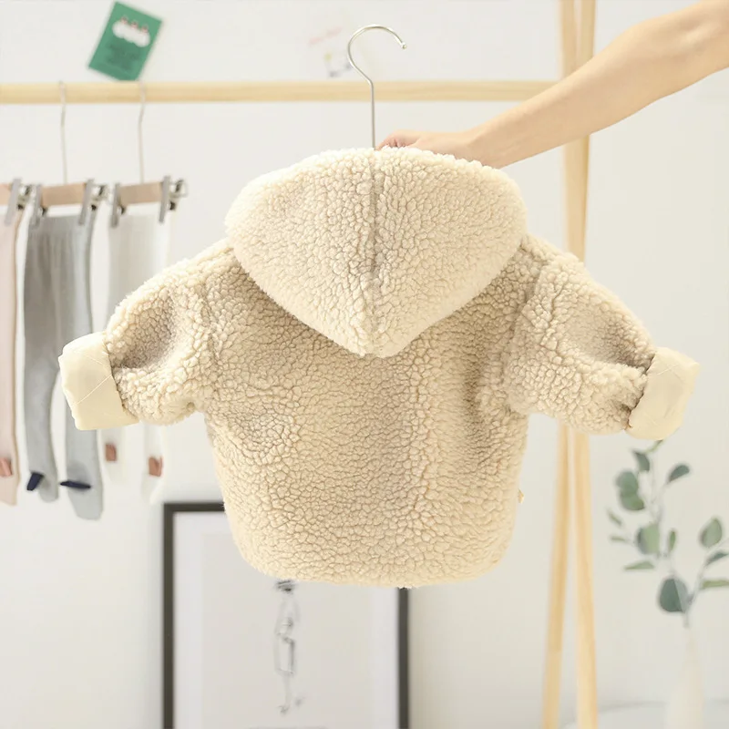 Зимние детские шерстяные куртки с капюшоном и милым рисунком стеганые теплые