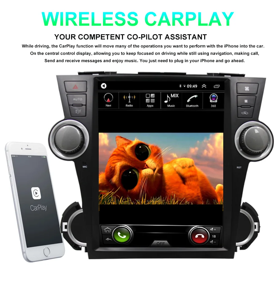 12 дюймовый магнитофон Android для Toyota Highlander 2008 2010 2013 большой экран GPS Мультимедиа Carplay