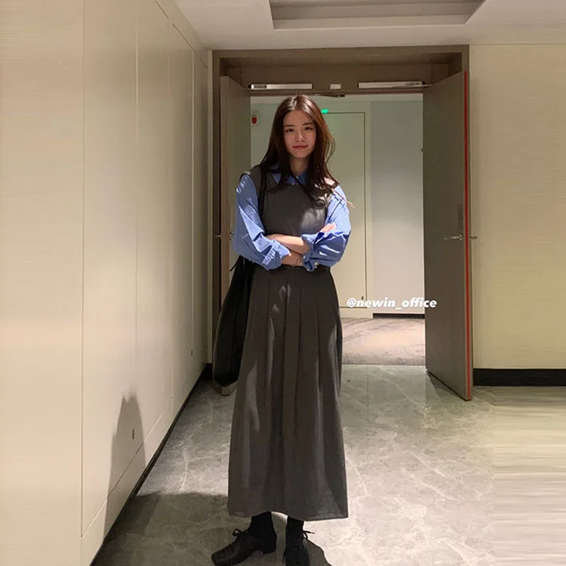

French Skirt Waist Down Dress 2021 Spring New Women's Sleeveless Vest Long Skirt Dresses