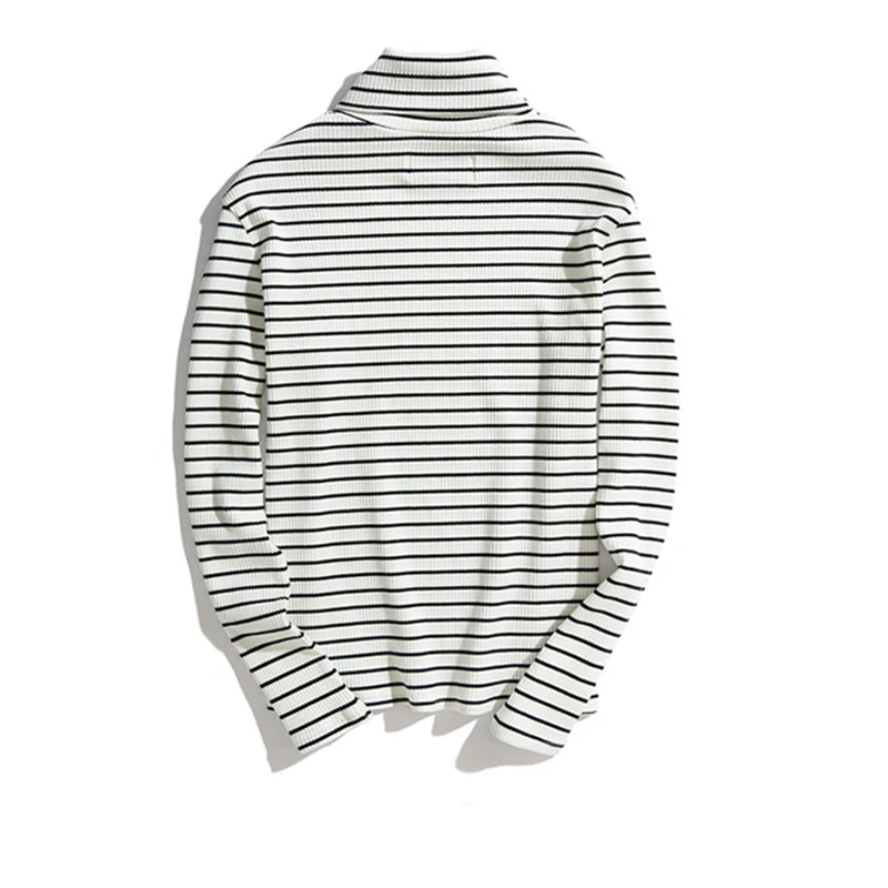 

T-shirt Women Long Sleeve Turtleneck Retro Striped Harajuku T Shirt Student Daily Simple Soft Casual All-match Womens Crop Tops