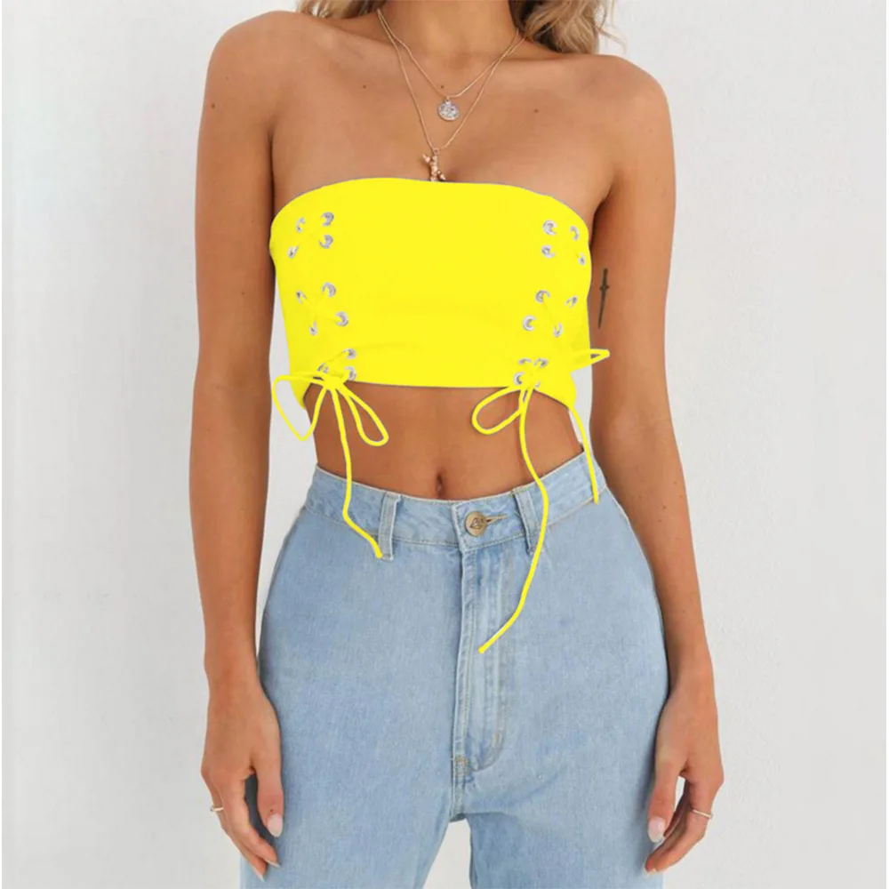 2019 wish on both sides of the ladies' summer bind strapless tops with 4 color in new |