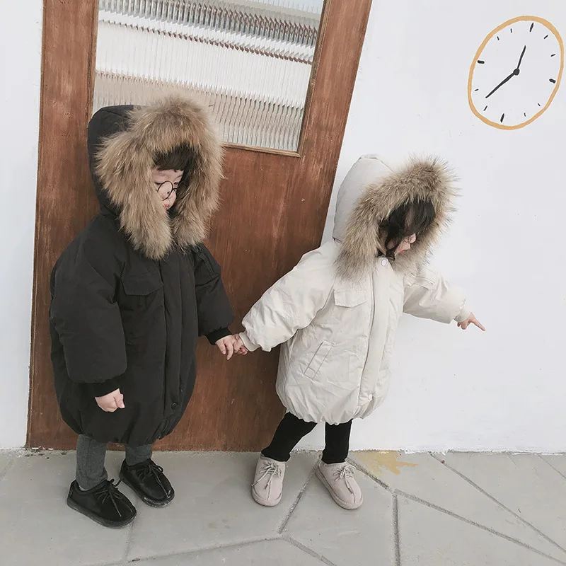 Новые зимние детские длинные парки в ковбойском стиле куртка на подкладке с большим кроличьим мехом и воротником для маленьких мальчиков и девочек детская верхняя одежда, джинсовое пальто От 2 до 10 лет