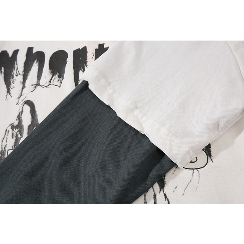 Мужская футболка в стиле хип-хоп Лоскутная с длинным рукавом круглым вырезом