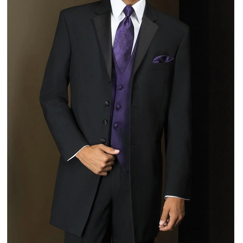 Длинные Черные смокинги для жениха мужские костюмы из 3 предметов выпускного