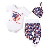 opperiaya 3pc baby independence day outfit o neck short sleeves bodysuit high waist pants hat for toddler boys girls 0 18 months