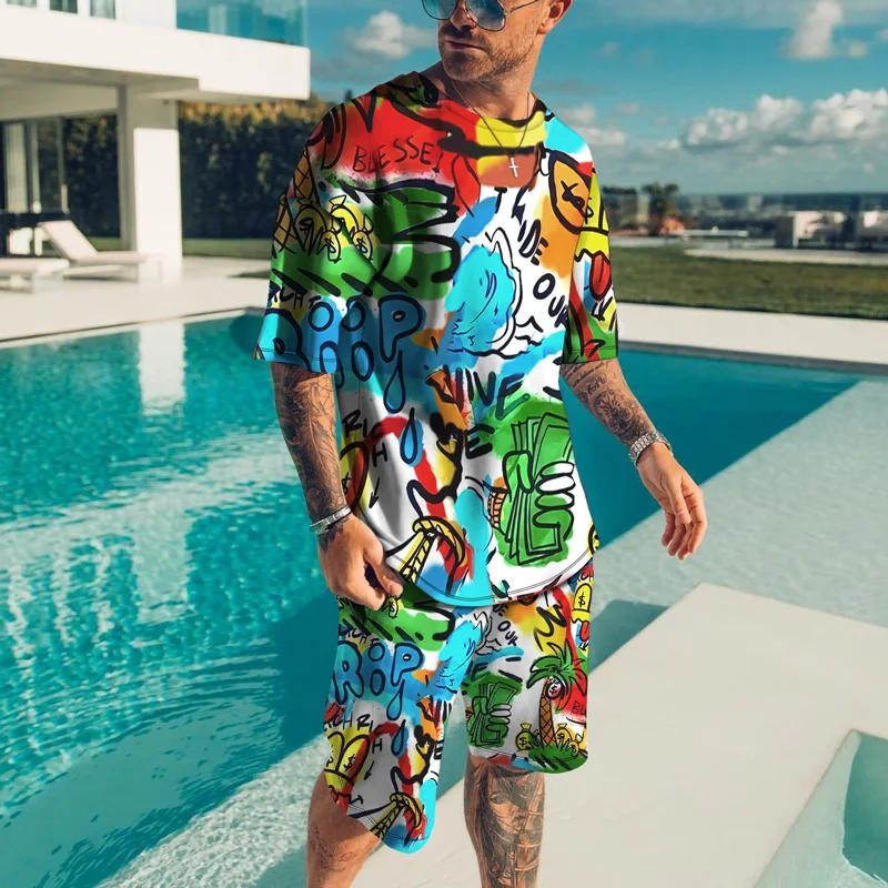 

Mens Set Fashion Tracksuit For Men Summer Sweat Suit Tshirt Set Clothing T Shirt 2022 Short Sleeve Shirts Shorts 2 Piece Sets