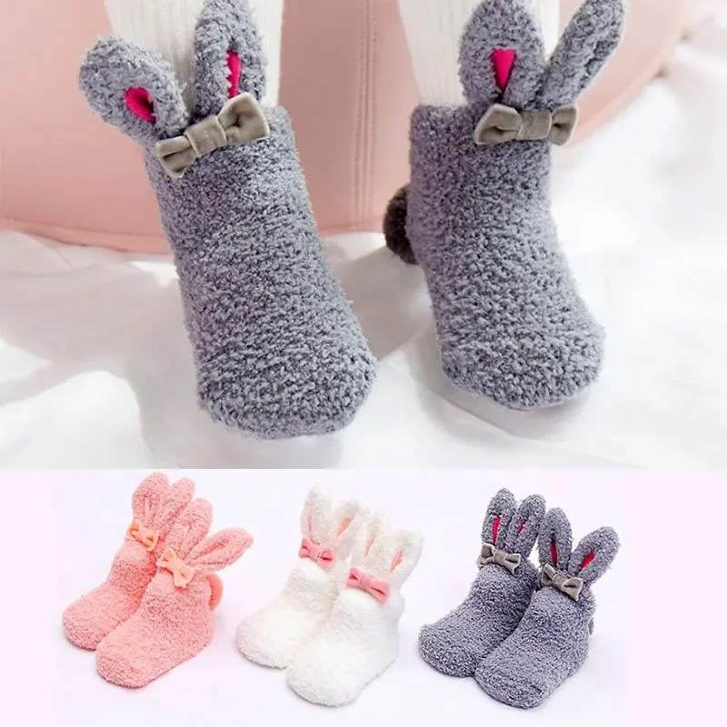 

Winter Thick Coral Fleece Baby Girls Boys Socks Cute Rabbit Long Ear Rabbit Warm Anti-slip Socks Girls Soft Toddler Socks