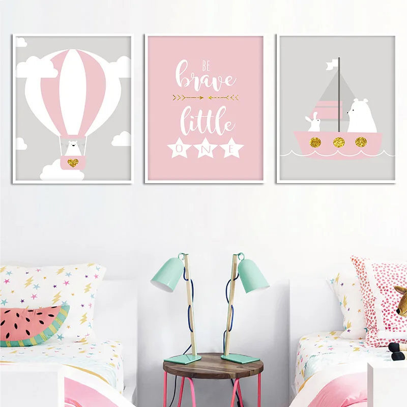 Детский холщовый постер для детской комнаты мультяшный медведь воздушный шар