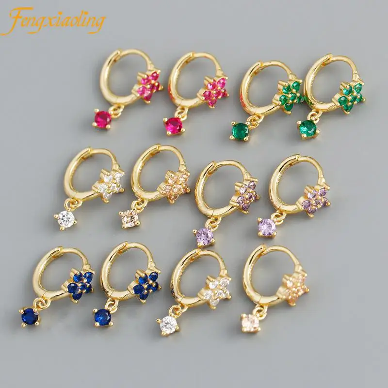 

Fengxiaoling 925 Sterling Silver Multicolor Zircon Plum Round Drop Earrings For Women & Girls Trendy Vintage Earrings Jewelry