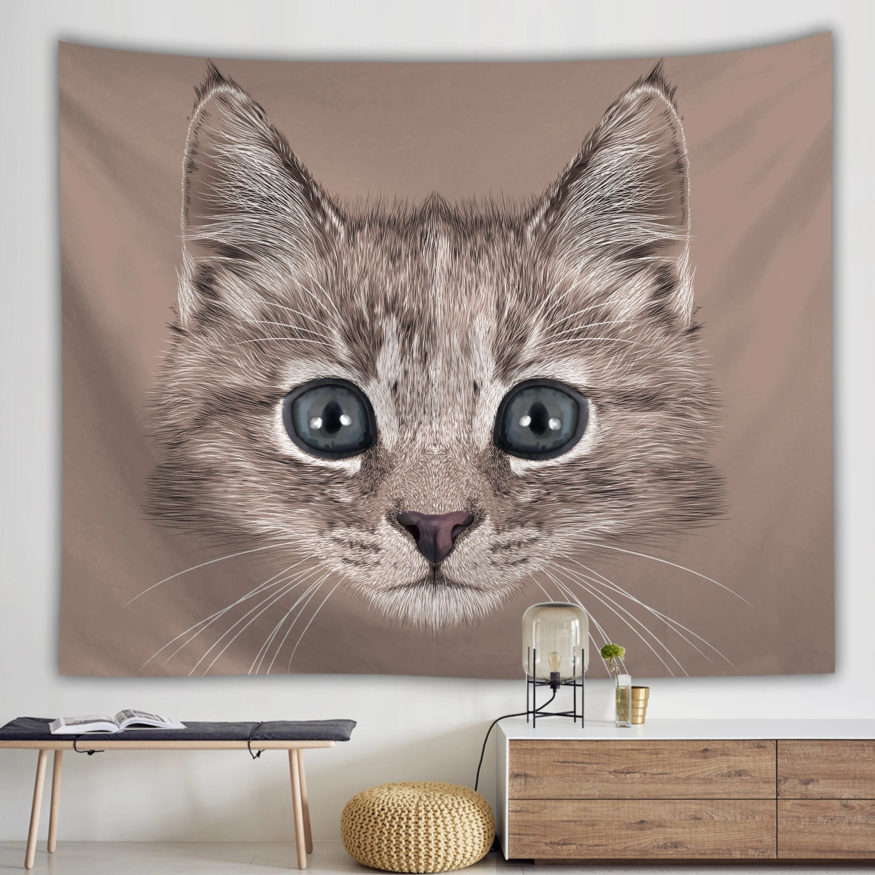 Настенный гобелен с милым рисунком кота цветов животных хиппи настенный в стиле