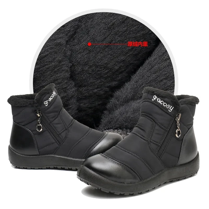 

Women Boots Winter Warm Anlkle Snow Shoes Waterproof Non-slip Plush Bottines Shoes Comfort Female Side Zipper Shoes