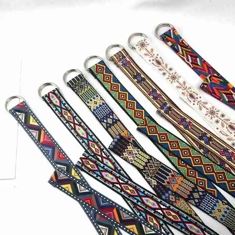 

Bohemian Print Canvas Belt For Women Metal D Ring Dress Trouser Buckle Female Waist Strap Harajuku Decoration Waistband Men C1K6