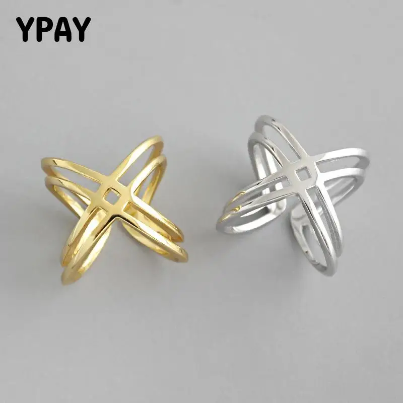 

YPAY подлинное серебро 925 пробы Регулируемые кольца для женщин корейские двойные кольца крест X кольцо на палец с надписью ювелирные изделия YMR783