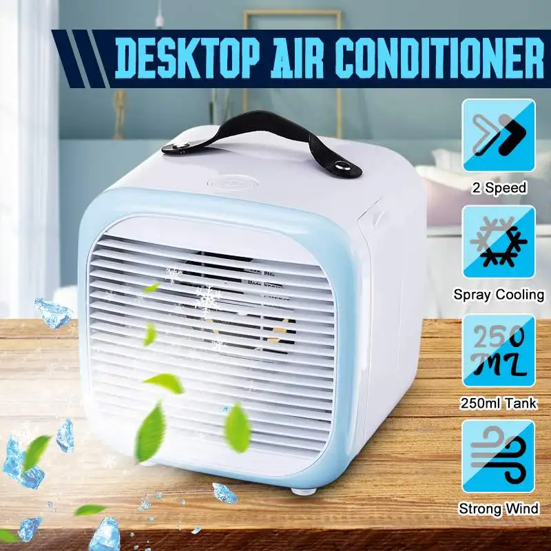 

USB Mini Air Conditioner 2 Speed Adjustable Portable Air Cooler Fan Multifunction Humidifier Purifier Atomization Desk Fan